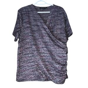 Jones New York V-Neck Short Sleeve Pink / Black / Blue Blouse Size 3X